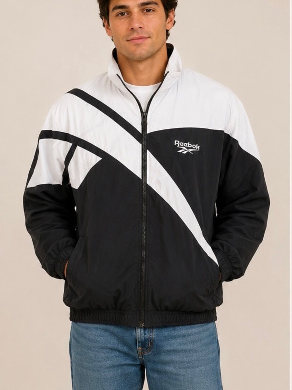 Reebok Black and White Men’s Athletic Windbreaker Jacket